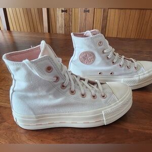 Size 5.5-Converse Chuck Taylor All Star Lift High platform sneakers white/ pink